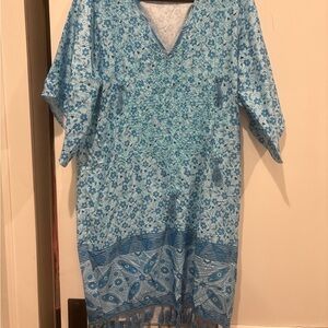 Blue Floral Beach Tassel Boho Top